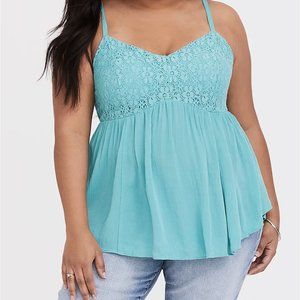 NWT Torrid Babydoll Gauze Lace Trim Top